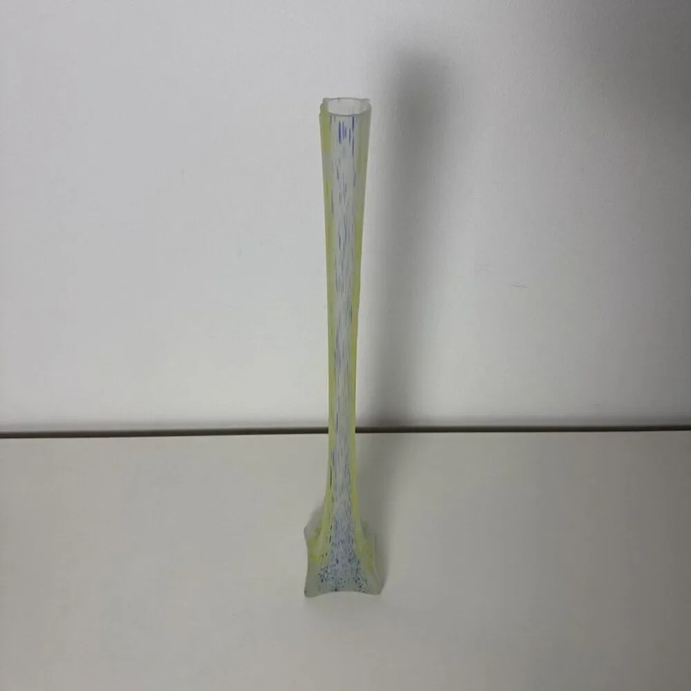 Hand-Blown Glass Bud Vase With Yellow & Blue Speckled Pattern